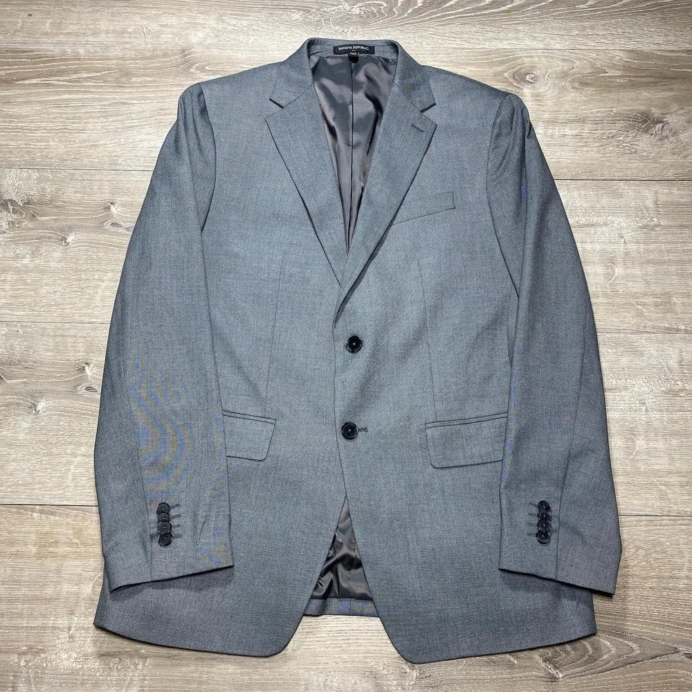 Banana Republic Jacket Mens 40R Gray Slim Fit Sharkskin Blazer Sport‎ Coat Suit